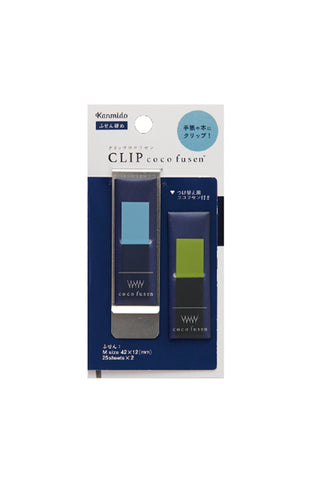 Kanmido clip with blue and green sticky notes with packaging