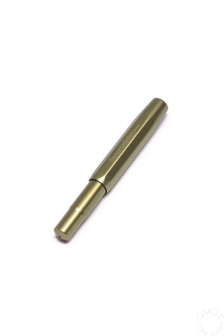 Olivine green Kaweco AL Sport fountain pen with gold trim, capped end