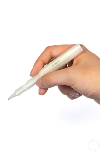 Hand holding Kaweco lunar rollerball on a white background