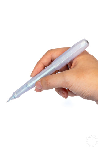 Hand holding Kaweco perkeo rollerball on a white background