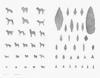 Kenya Hara: Draw book page with repeated animal silhouettes and arrowhead shapes