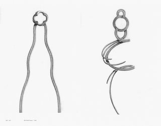 Kenya Hara: Draw book page with two line-art sketches of hanging wire forms