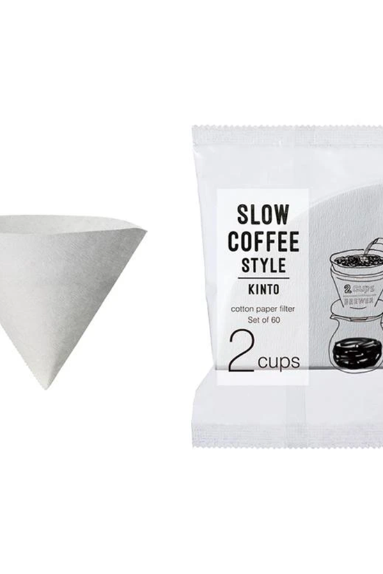 Slow coffee style 2-cup cone paper filters, white, in pouch with printed graphics