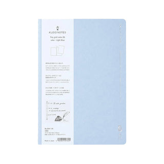 Light blue B6 2mm grid notebook with back cover print and vertical spine markings