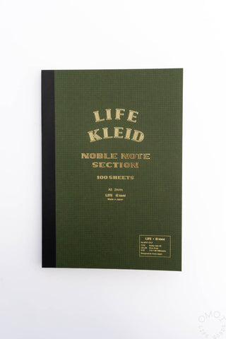 Olive green Noble Note section notebook with LIFE KLEID lettering on cover