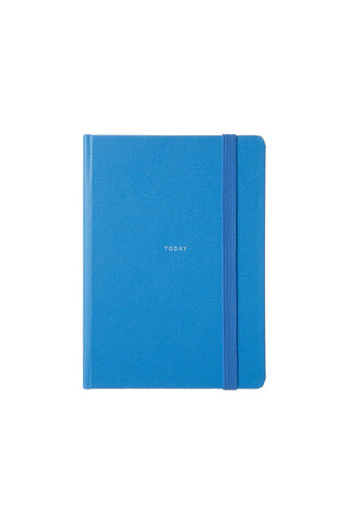 Blue log diary with elastic strap closure and 'TODAY' text