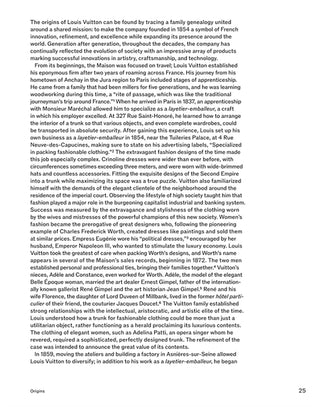 Text page with historical information about Louis Vuitton's origins and early career.