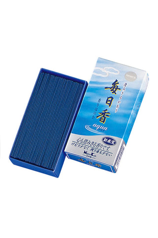 MAINICHI-KOH aqua incense sticks in blue open box and outer package
