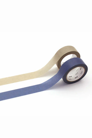 Blue and light grey washi tapes made of recycled material on white background