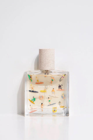 Maison Matine Bain de Midi eau de parfum bottle on pedestal, clear glass