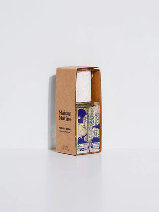 Maison Matine eau de parfum set, cardboard box and blue illustrated bottle