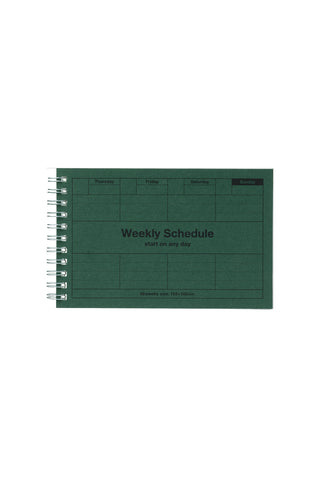Green weekly schedule planner on a white background