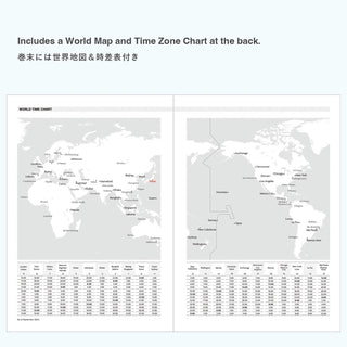 Planner includes time zone chart and world map