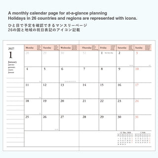 Monthly calendar to view at a glance planning