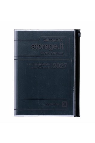 black planner with zipper pocket and reads 'storage.it 2027'