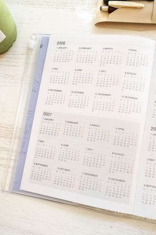 Opened planner page showing 2026 and 2027 yearly over view