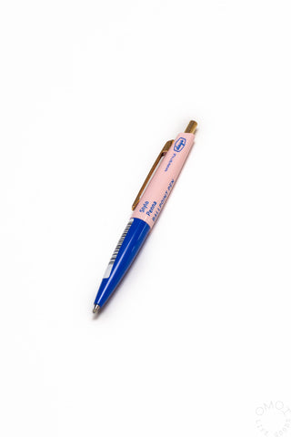 Pink and blue Marks pen on a white background