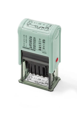 Midori mint green cat date rotary stamp with ink pad and date wheel