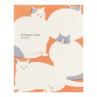 Letter pad with cat illustrations on an orange and beige background