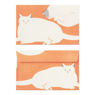 Stationery envelopes with cat designs on an orange background