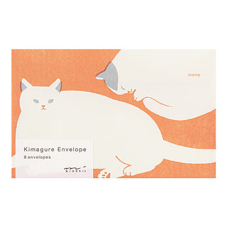 Cat-themed envelope set with a white cat illustration on an orange background