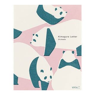Letter pad with panda illustrations on a pink and beige background