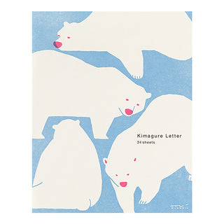 Letter set pad with white polar bear illustrations on a blue background