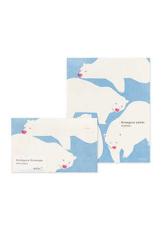 Envelopes and letterset pad with light blue and white polar bear illustration