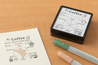 Coffee themed stamp to rank bitterness, sweetness, aroma, etc. with two markers
