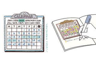 Calendar stamp design sheet and stamp application with hand illustration