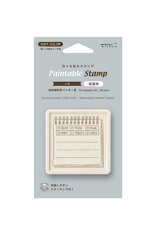 Paintable block stamp in beige holder with memo checklist stamp face