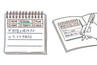 Paintable block stamp pressing a memo checklist onto a small notepad