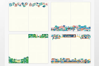 B6 dot grid notebook page layouts with illustrated borders and dot grid
