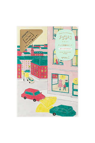 B6 dot-grid notebook with colorful illustrated city street cover and cars
