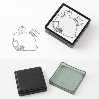 Takeout paintable block stamp and two ink pads, dark and light green