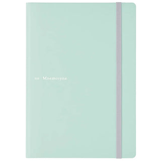 Mint A5 hard cover dot grid notebook, front cover with elastic band and logo