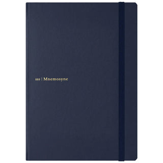 Navy A5 hard cover dot grid notebook, front cover with centered logo