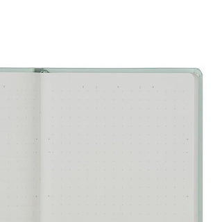 Mint green hard cover notebook, open page with small dot grid pattern