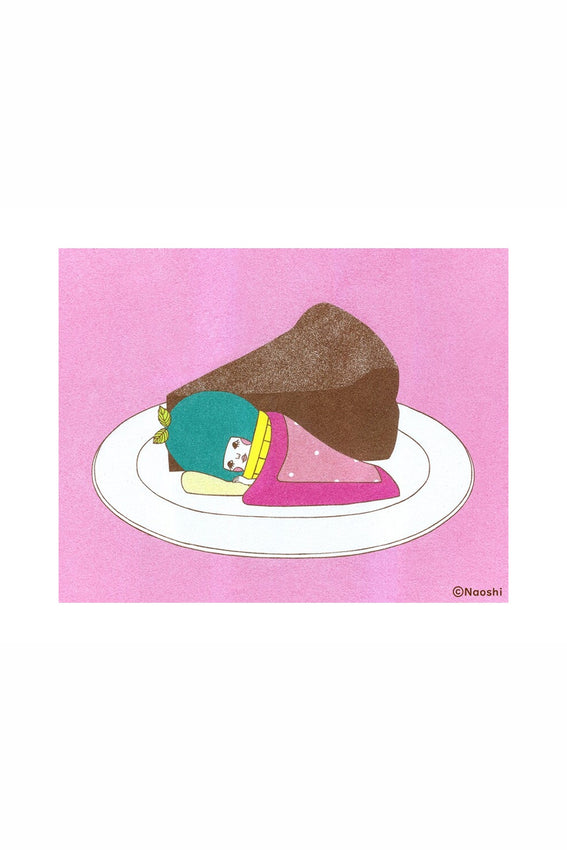 Chocolate cake art print with ice cream on a plate