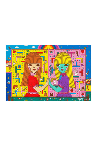Naoshi 13x19 art print with colorful illustrated two figures in a playful scene