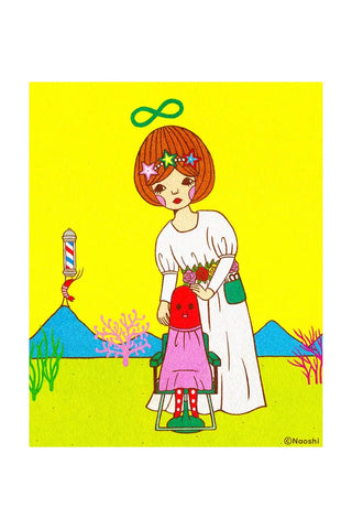 Naoshi tarot strength 8x10 art print with woman holding flowers and child in colorful illustration