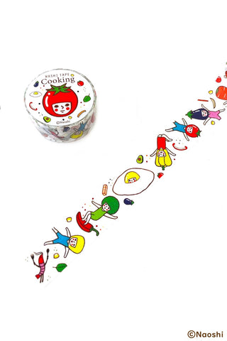 Cooking-themed washi tape roll with cartoon chefs and cooking utensils