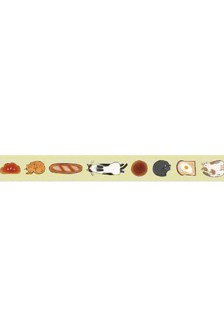 Decorative washi tape with cat and bread illustrations