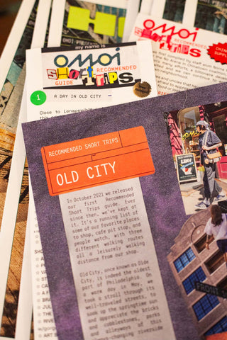 Travel guide magazine spread with highlighted section titled OLD CITY and photos
