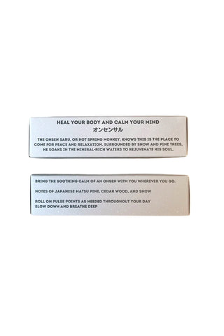 Sides of Onsen Saru Hot SPring SKin Scent packaging with product detail text on a white background