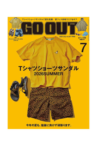 GO OUT outdoor fashion magazine cover with yellow T-shirt and leopard print shorts