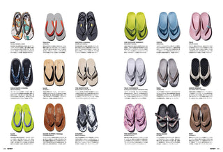GO OUT magazine page showing pairs of slide sandals in multiple colors