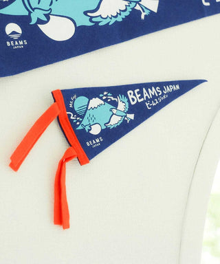 Blue and orange BEAMS Japan pennant on a white background