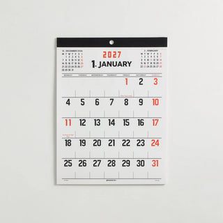 A single-page hanging calendar for January 2027 with orange and black text, shown against a plain light gray background. 