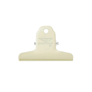 Ivory steel binder clip with loop hole at top, front view